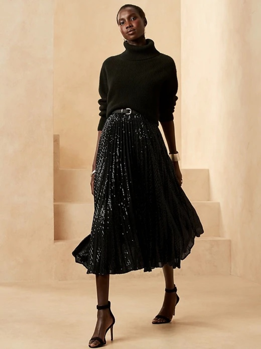 Banana Republic Sequinned Pleated Midi Skirt